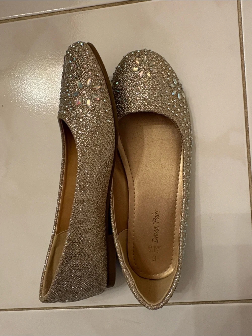 Dream Pairs Rose Gold Glitter Crystal Flower Ballet Flats